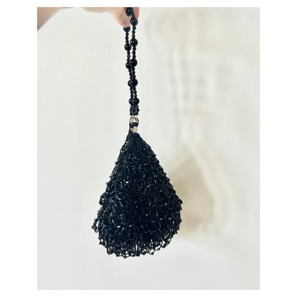 Addition Elle Black Beaded Teardrop Zippered Wristlet Evening Bag - Picture 1 of 7